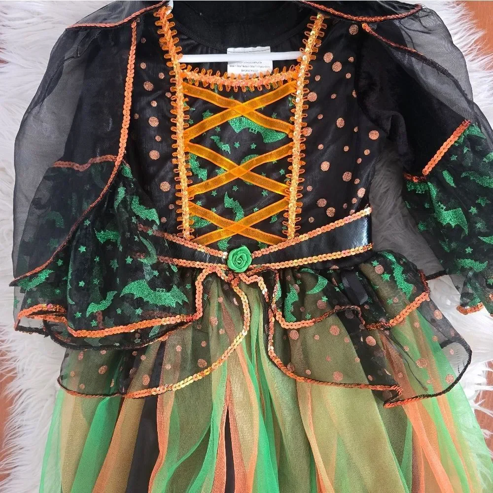 Kids Halloween Witch Costume - Black, Green, and Orange
